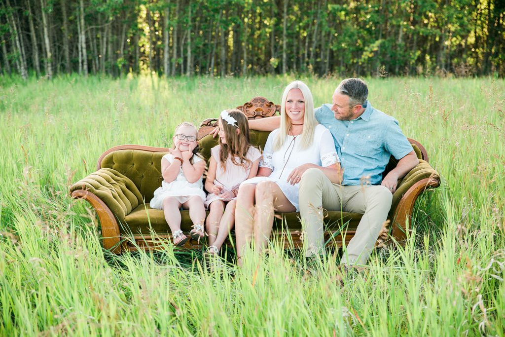 family of 4, sofa in a field, family session