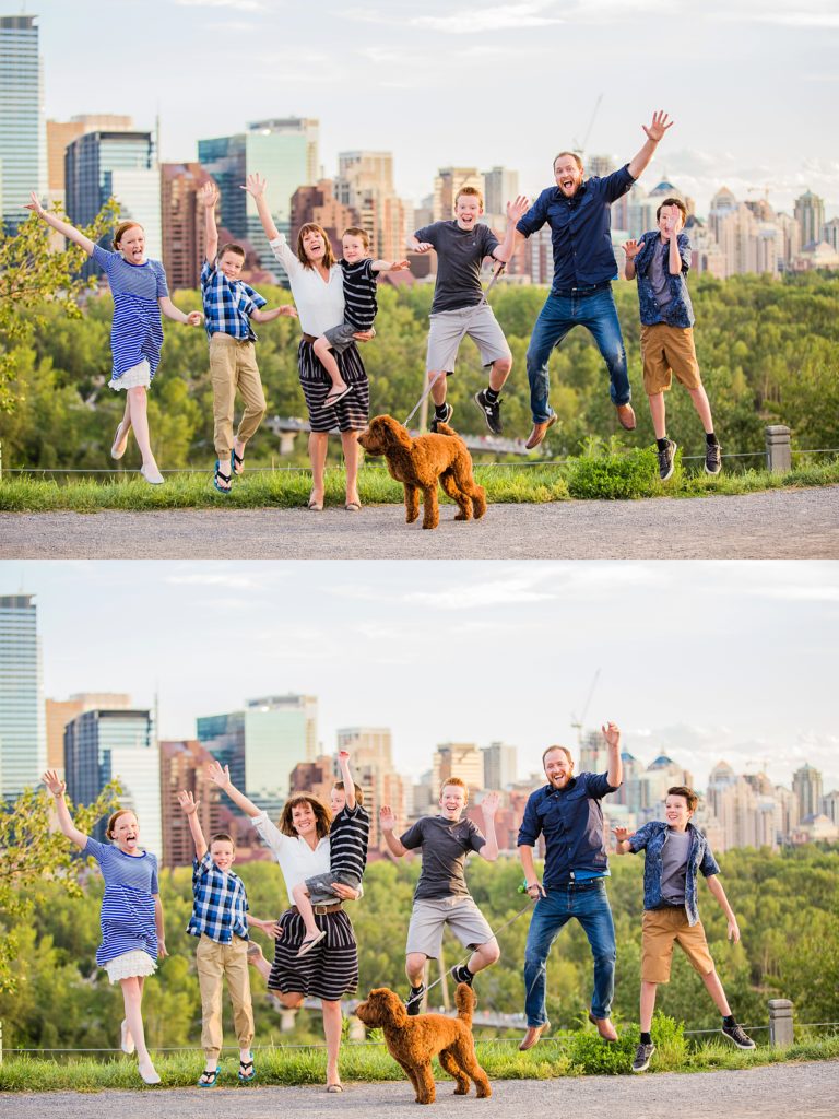 Calgary downtown skyline, family photos, family of 7