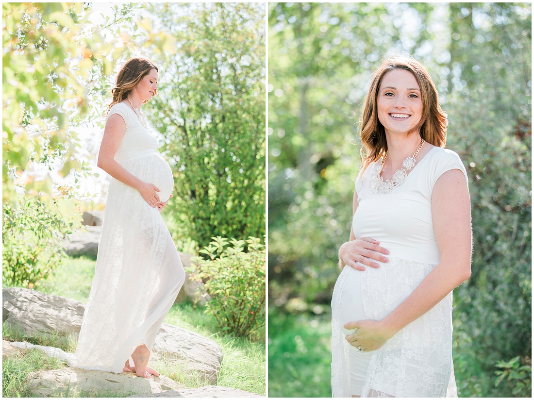 beautiful white lace maternity gown | Alysha Sladek Photography