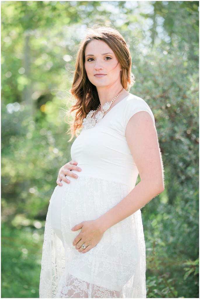 stunning mom to be in white lace maternity gown | Alysha Sladek Photography