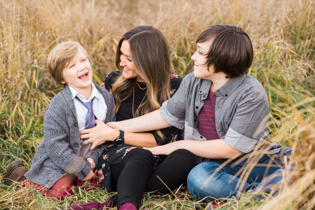 mom and sons, fall family photos, Fish Creek Park, motherhood