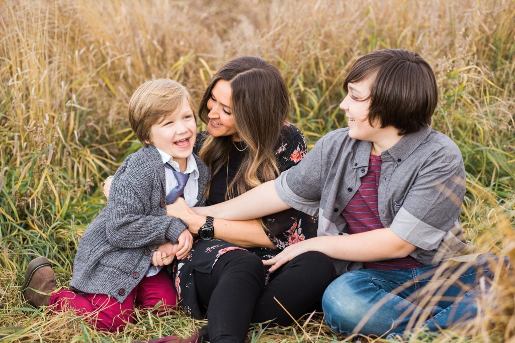 mom and sons, fall family photos, Fish Creek Park, motherhood