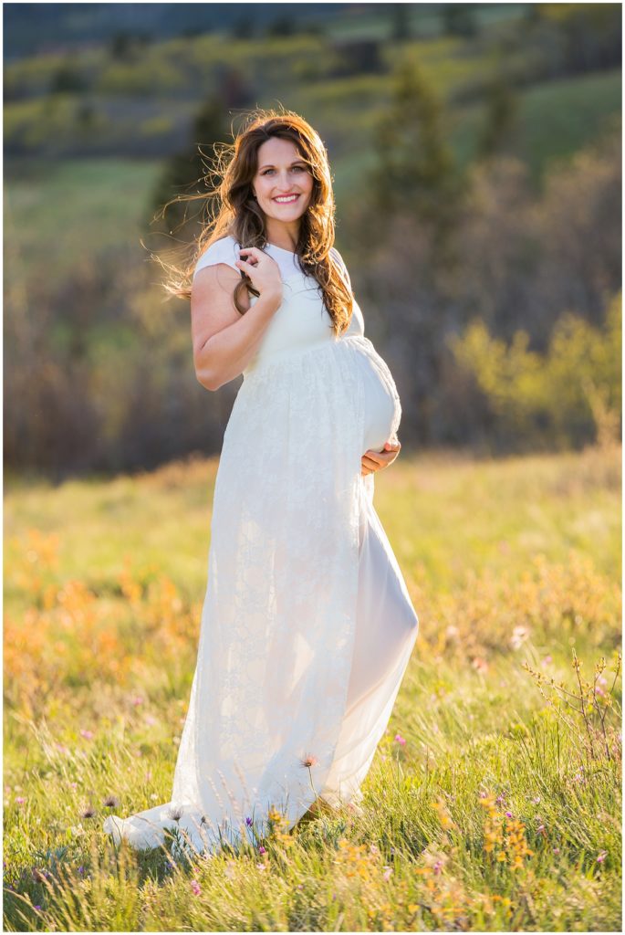 Waterton maternity, Calgary maternity photographer, maternity dress, baby bump, beautiful light, mountain maternity shoot