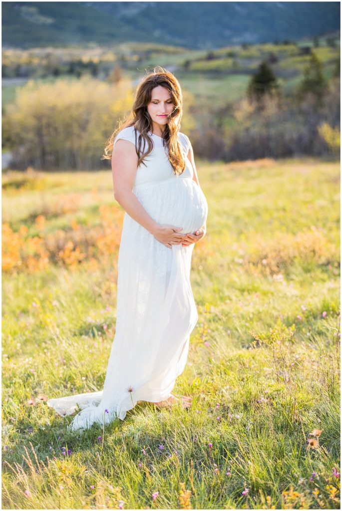 Waterton maternity, Calgary maternity photographer, maternity dress, baby bump, beautiful light, mountain maternity shoot