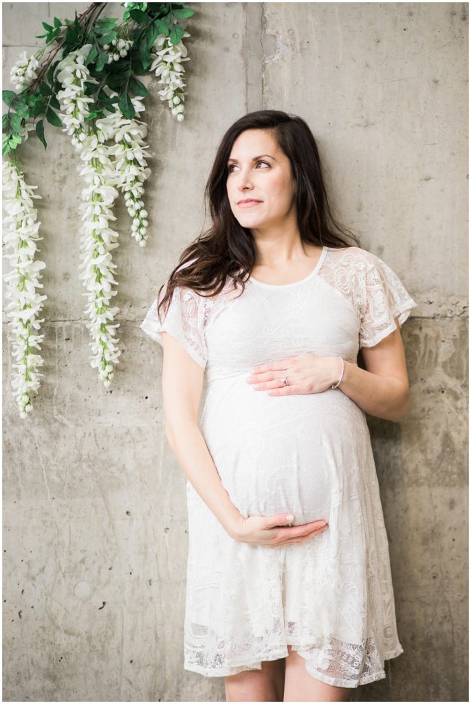 maternity photos, twins, pregnant with twin girls, SAIT, flowers, maternity dress