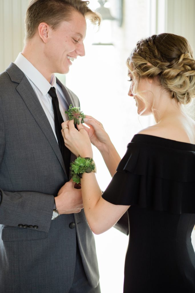 high school grad, prom, prom inspiration, grad dress, succulent corsage, Stephen Ave, downtown Calgary