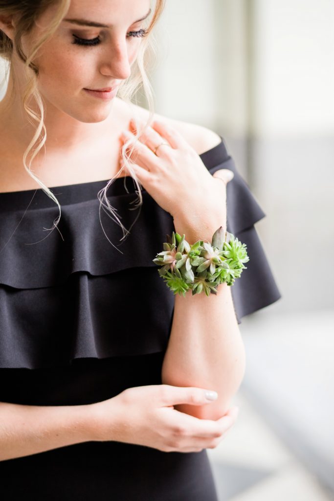 high school grad, prom, prom inspiration, grad dress, succulent corsage, Stephen Ave, downtown Calgary